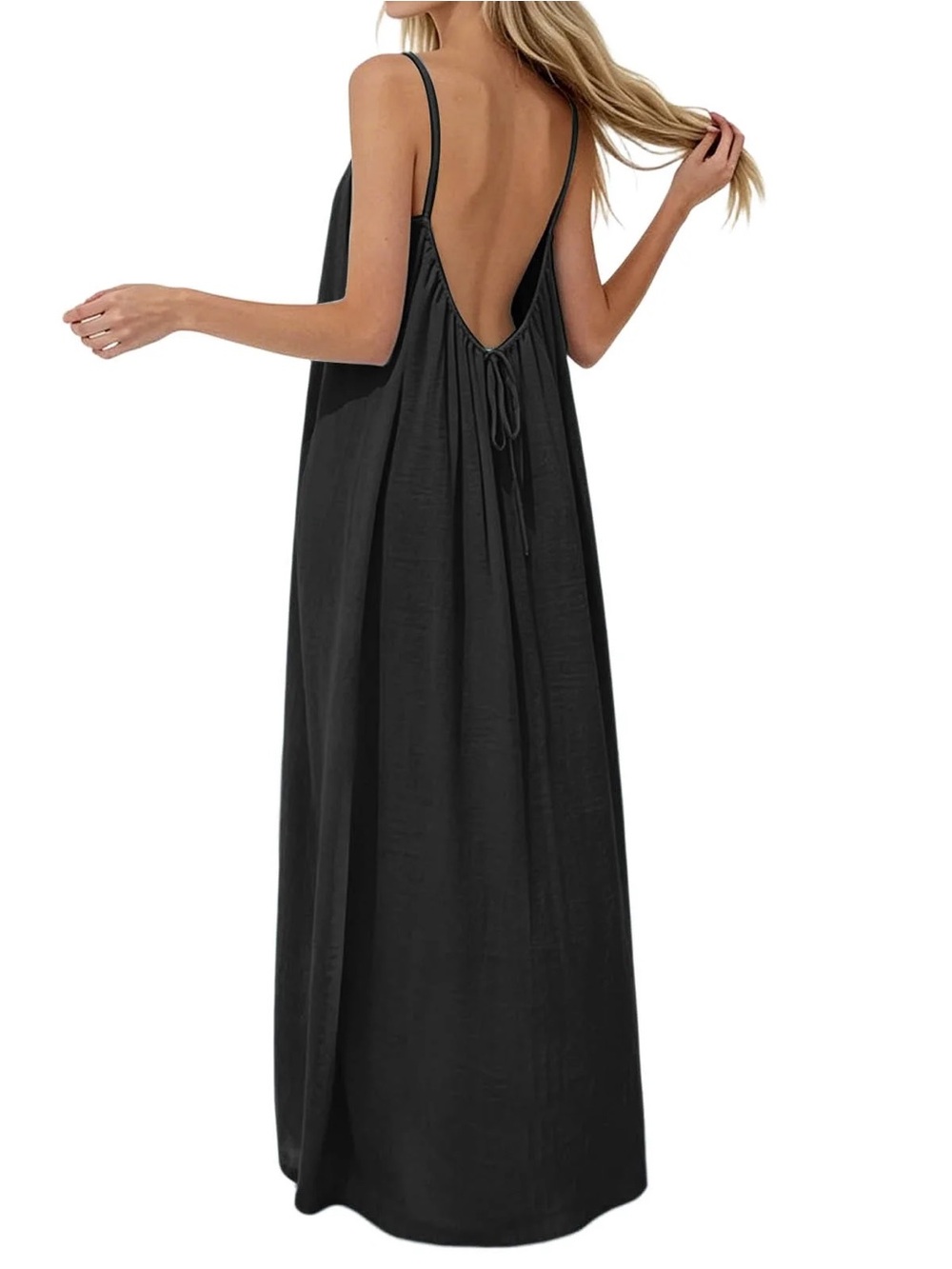Amazon Black Backless Maxi Dress Spaghetti Strap Beach Cover Up Size Small